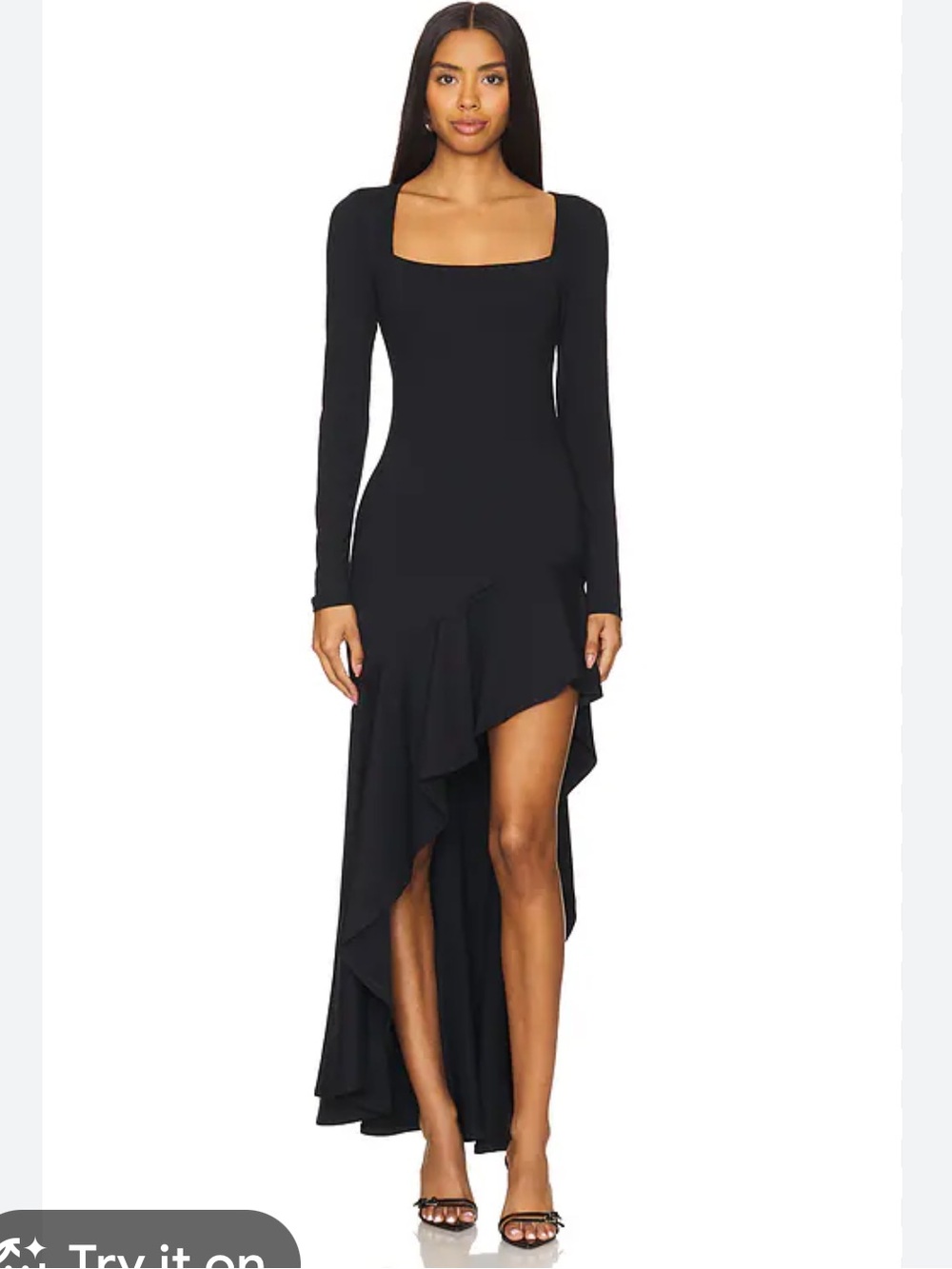 Susana Monaco Black Long-Sleeve High-Low Ruffle Dress